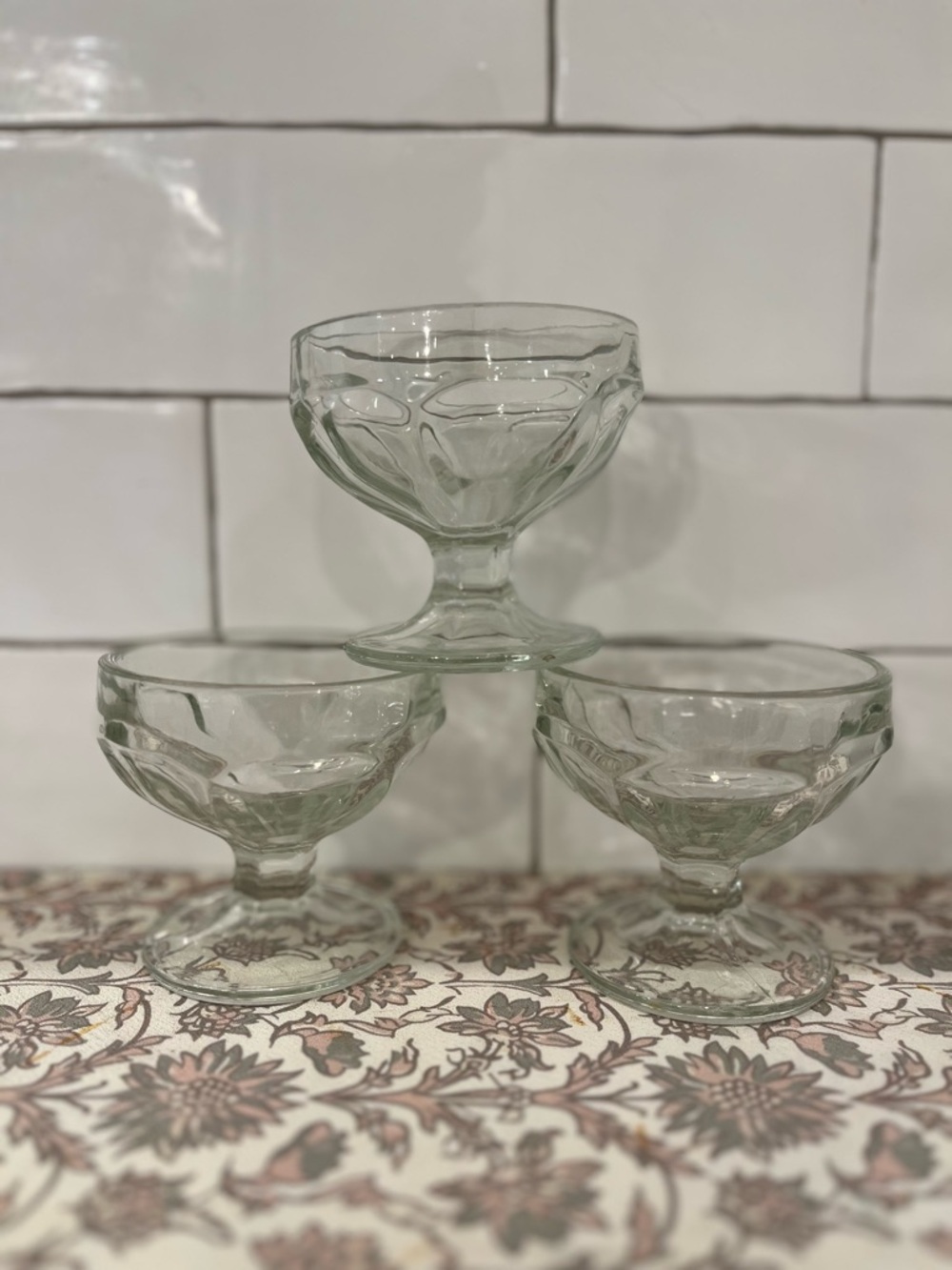 Vintage footed, clear glass, dessert, cup - Set of 3